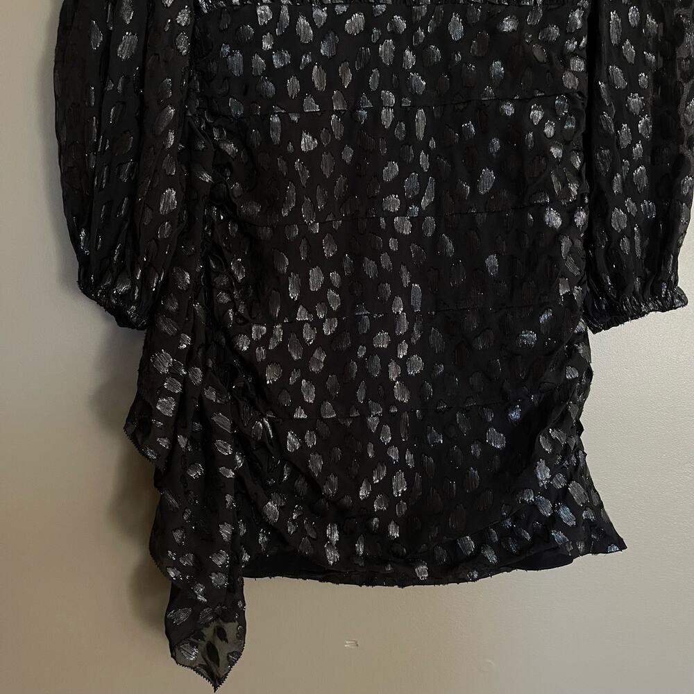 NWT RHODE Bianca Dress Black Metallic Size 2 Long Sleeve V-Neck Ruffles Blouson - Picture 11 of 16
